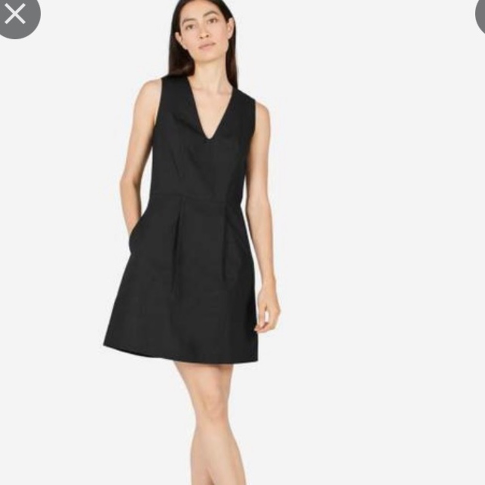 Everlane Women's Black The Cotton Poplin V-neck Tank Dress